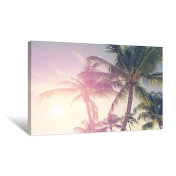Image of Tropical Landscape With Palm Trees And Sunny Sky Canvas Print