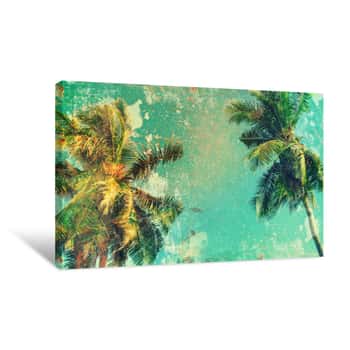 Image of Palm Tree Tropical Background Travel Design Shabby Canvas Print