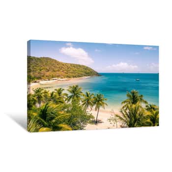 Image of Aerial View Of Mayreau Beach In St-Vincent And The Grenadines - Tobago Cays  The Paradise Beach With Palm Trees And White Sand Beach Canvas Print