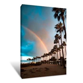 Image of Palm Trees And Rainbow Canvas Print