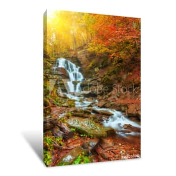 Image of Beautiful Waterfall In Forest Canvas Print