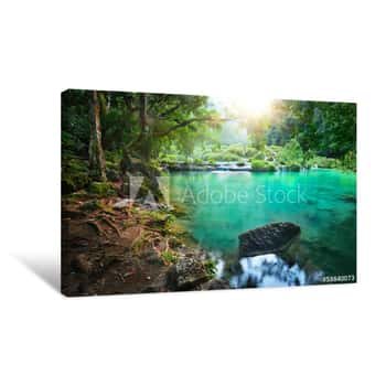Image of Cascades National Park In Guatemala Semuc Champey At Sunset Canvas Print
