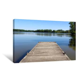 Image of The Small Wood Dock And The Reflection Lake Of The Park Canvas Print