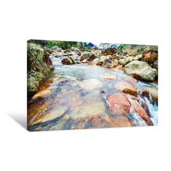 Image of Rapid River With Large Stone Boulders Canvas Print