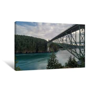 Image of Deception Pass Bridge In Washington State America Canvas Print