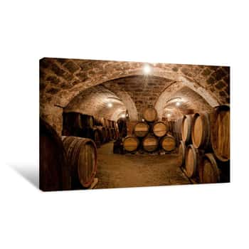 Image of Barrels In A Hungarian Wine Cellar Canvas Print