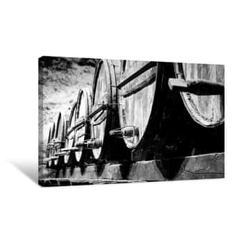Image of Whisky Or Wine Barrels In Black And White Canvas Print