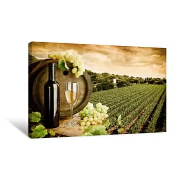 Image of Wine And Vineyard In Vintage Style Canvas Print