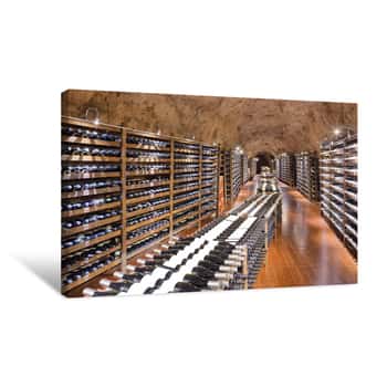 Image of Wine Cellar With Wine Bottle And Glasses Canvas Print