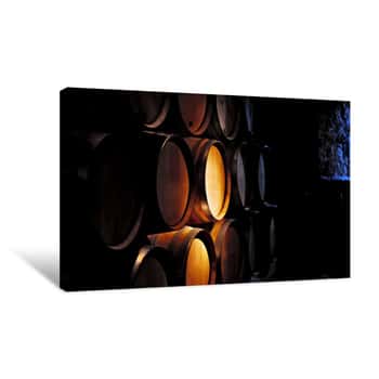 Image of Barrel Of Wine In Winery Canvas Print