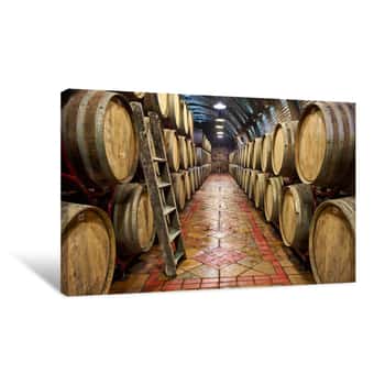 Image of Wine Cellar With Of Oak Barrels Canvas Print