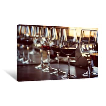 Image of Close Up Of Glasses Of Wine On A Table During A Wine Tasting Canvas Print