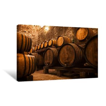 Image of Cellar With Barrels For Storage Of Wine, Italy Canvas Print