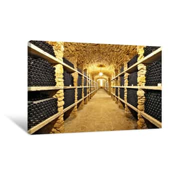 Image of The Ancient Bottles Of Wine In The Ancient Cellar Canvas Print