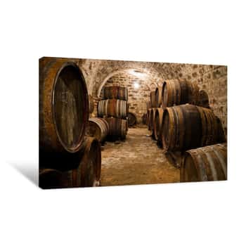 Image of Barrels In A Hungarian Wine Cellar Canvas Print