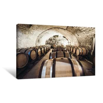 Image of Barrels Of Wine Stand In A Row Canvas Print