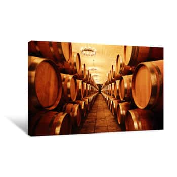 Image of Wine Cellar With  Barrels Canvas Print