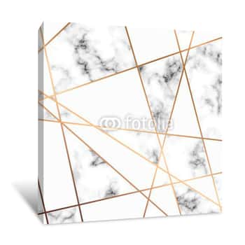 Image of Vector Marble Texture Design With Golden Geometric Lines, Black And White Marbling Surface, Modern Luxurious Background, Vector Illustration Canvas Print