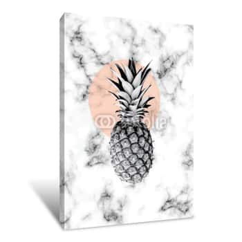Image of Vector Marble Texture Design With Pineapple, Black And White Marbling Surface, Modern Luxurious Background, Vector Illustration Canvas Print