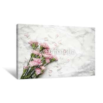 Image of Carnations Flowers On A Marble Table Canvas Print