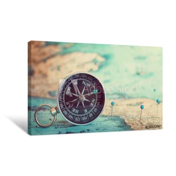 Image of Compass On Map Canvas Print