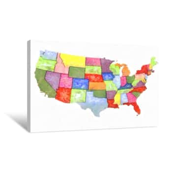 Image of Artistic Abstract Watercolor Political Map United States Of America Canvas Print
