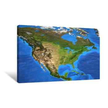 Image of High Resolution World Map Focused On North America Canvas Print