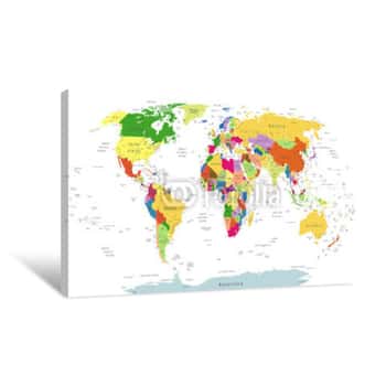 Image of Highly Detailed Political World Map Isolated On White Canvas Print