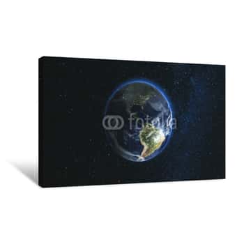 Image of Realistic Earth Planet, Rotating On Its Axis In Space Against The Background Of The Star Sky  Seamless Loop  Astronomy And Science Concept  Night City Lights  Elements Of Image Furnished By NASA Canvas Print