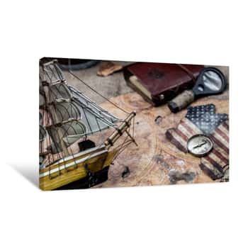 Image of Columbus Day And World Map Background Canvas Print