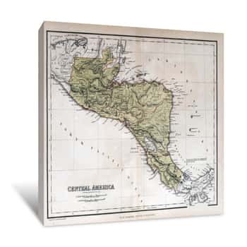Image of Old Map Of  Central America, 1870, Honduras, Nicaragua, Costa Ri Canvas Print