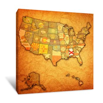 Image of Alabama On Map Of Usa Canvas Print