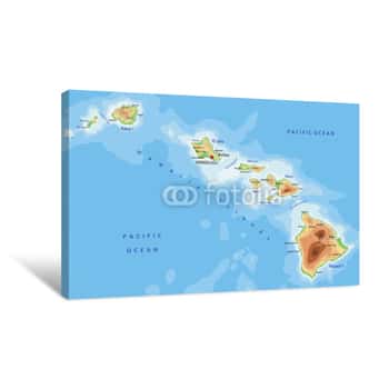 Image of High Detailed Hawaii Physical Map With Labeling Canvas Print