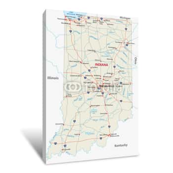 Image of Indiana Road Map Canvas Print