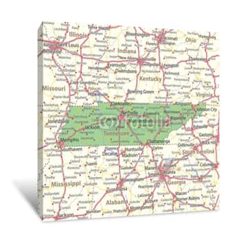 Image of Tennessee-US-States-VectorMap-A Canvas Print