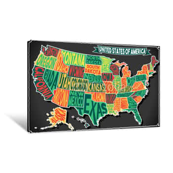 Image of USA Map Vintage Blackboard 2D Vector US America Canvas Print
