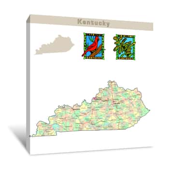 Image of USA States Series: Kentucky  Political Map With Counties Canvas Print