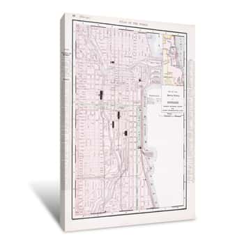 Image of Detailed Vintage Color Street City Map Chicago Illinois IL USA Canvas Print