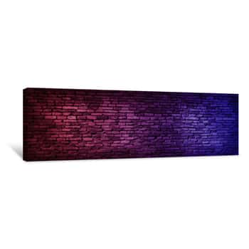 Image of Neon Light On Brick Walls That Are Not Plastered Background And Texture  Lighting Effect Red And Blue Neon Background Of Empty Brick Basement Wall Canvas Print