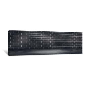Image of Studio Dark Room Black Brick Wall And Spotlight For Product Showing And Advertising Canvas Print