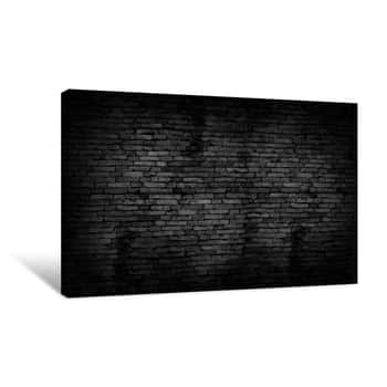 Image of Black Brick Walls That Are Not Plastered Background And Texture  The Texture Of The Brick Is Black  Background Of Empty Brick Basement Wall Canvas Print