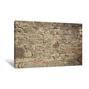 Image of Rough Sandy Texture Of An Old Medieval Stone Wall  Background For Design, Close-up, Copy Space Canvas Print