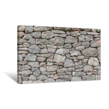 Image of Stone Wall Texture Background - Grey Stone Siding With Different Sized Stones   Canvas Print