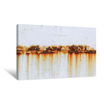 Image of Corrosion Of Welding Seam With Red Stains On A Old White Metal Sheet  Abstract Background Canvas Print