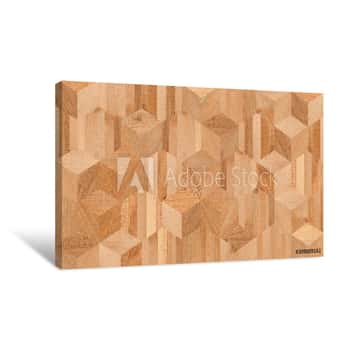 Image of Brown Wooden Wall With Cube And Hexagonal Pattern  Natural Wood Texture For Background Canvas Print