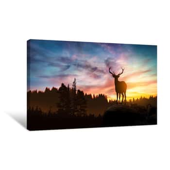 Image of Deer At Sunset Canvas Print