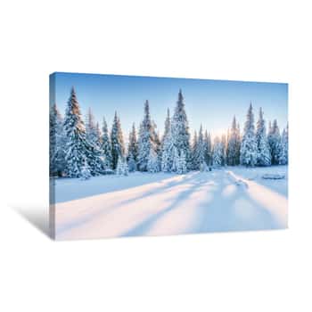 Image of Fantastic Winter Landscape  Magic Sunset In The Mountains A Fros Canvas Print