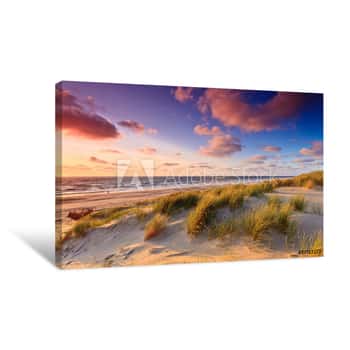Image of Seaside With Sand Dunes At Sunset Canvas Print