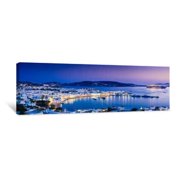 Image of Panorama Of Mykonos Town In Sunset, Mykonos Island, Cyclades Archipelago, Greece Canvas Print