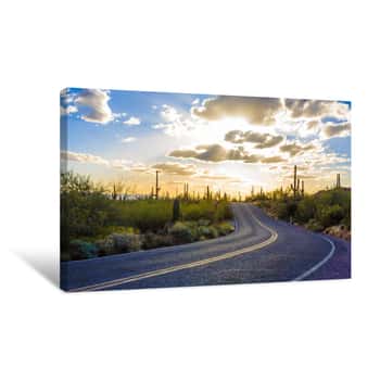Image of Amazing Sunset Image Of Saguaro National Park Canvas Print